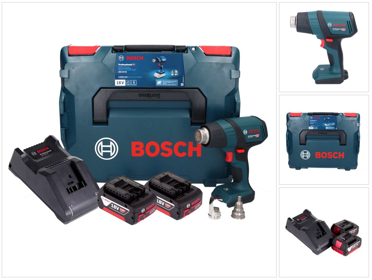 Bosch GHG 18V-50 Professional Akku Heissluftgebläse 18 V 300° C / 500° C + 2x Akku 4,0 Ah + Ladegerät + L-Boxx - Toolbrothers