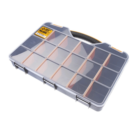 Forte Tools ORG-18 Werkzeugbox in 42x32x6 cm, Aufbewahrungsbox, Organizer mit 18 verschiedenen Fächern, entnehmbar, stabile Box, kratzfester Deckel ( 000051144815 )