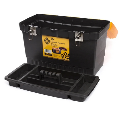 FORTE Tools JMT-19 Jumbo Toolbox in 48x32x24 cm, Werkzeugkoffer, Koffer mit Metall-Laschen und internen Organizer, herausnehmbar, abschließbar ( 000051144549 )