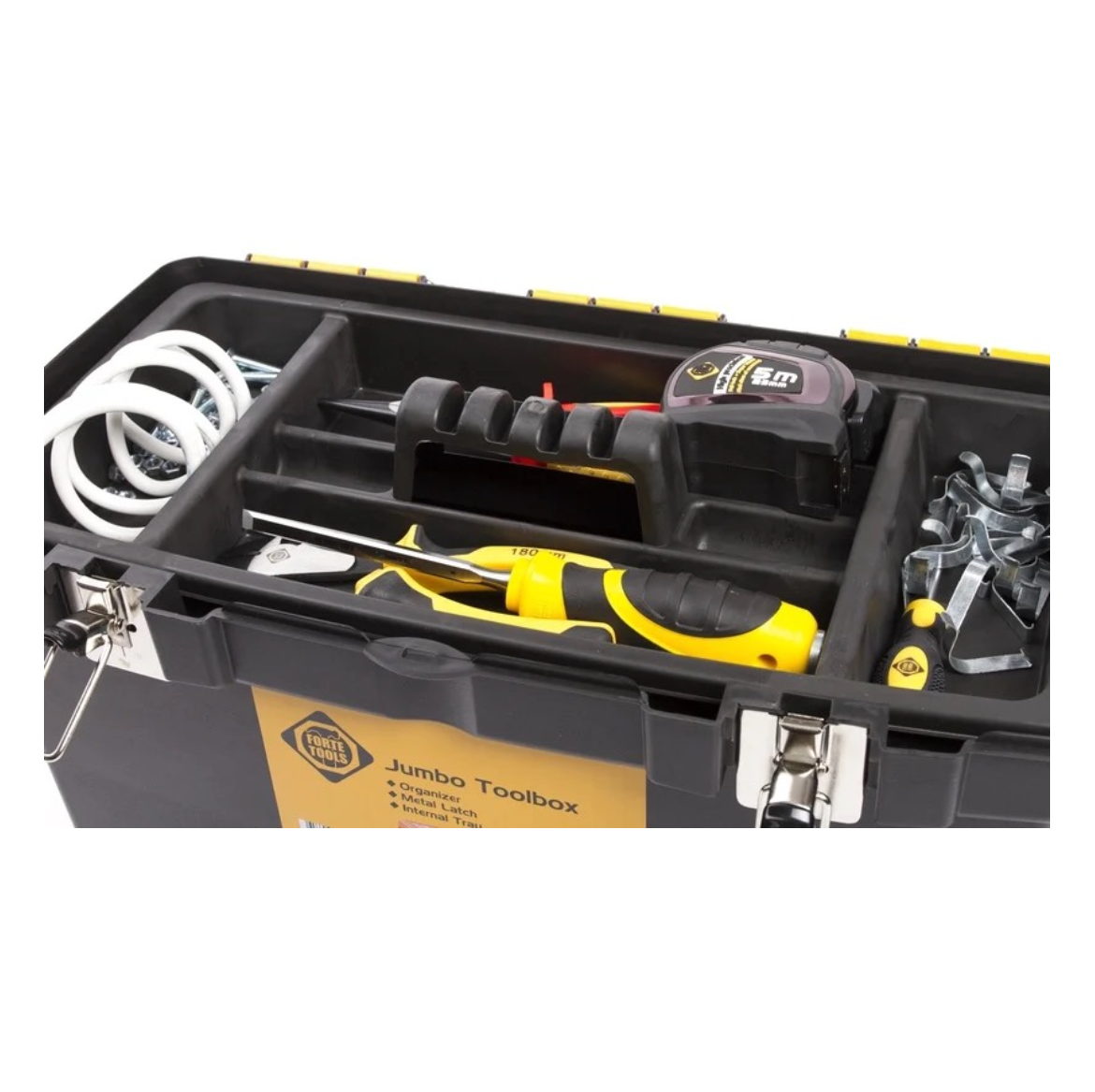 FORTE Tools JMT-19 Jumbo Toolbox in 48x32x24 cm, Werkzeugkoffer, Koffer mit Metall-Laschen und internen Organizer, herausnehmbar, abschließbar ( 000051144549 )