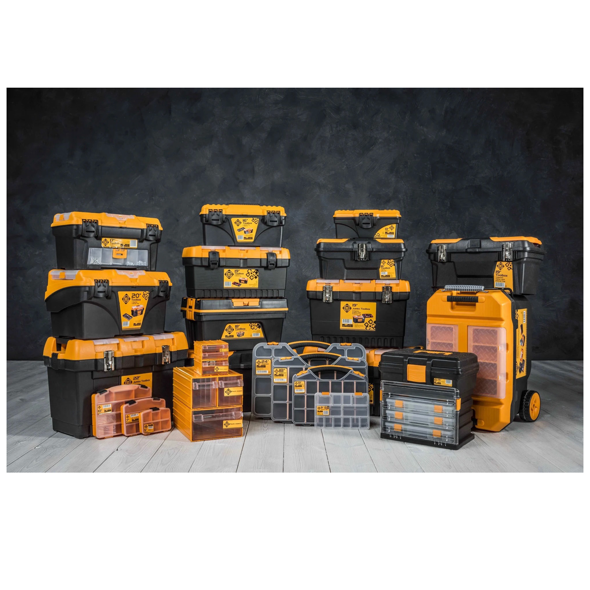 FORTE Tools JMT-19 Jumbo Toolbox in 48x32x24 cm, Werkzeugkoffer, Koffer mit Metall-Laschen und internen Organizer, herausnehmbar, abschließbar ( 000051144549 )