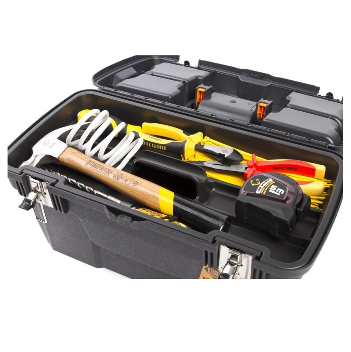 FORTE Tools MG-22 Jumbo Toolbox in 58x23x31 cm, Werkzeugkoffer, Koffer mit Metall-Laschen und internen Organizer, herausnehmbar, abschließbar ( 000051144585 ) - Toolbrothers