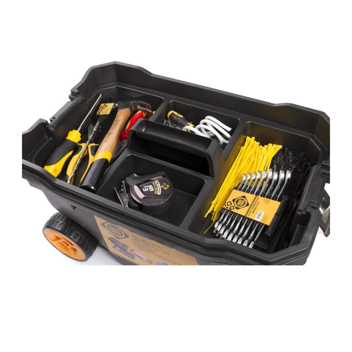 Forte Tools Montagebox mobil, Werkzeugkasten mit Rollen groß in 59,5 x 42 x 38 cm robust mit Metallverschluss und herausnehmbarem Organizer ( 000051144574 )