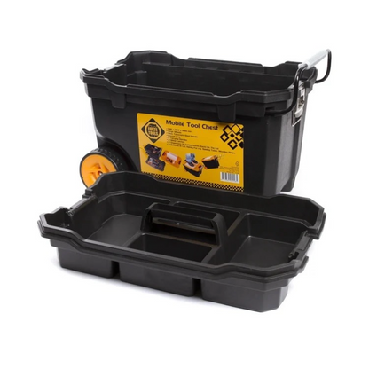 Forte Tools Montagebox mobil, Werkzeugkasten mit Rollen groß in 59,5 x 42 x 38 cm robust mit Metallverschluss und herausnehmbarem Organizer ( 000051144574 )