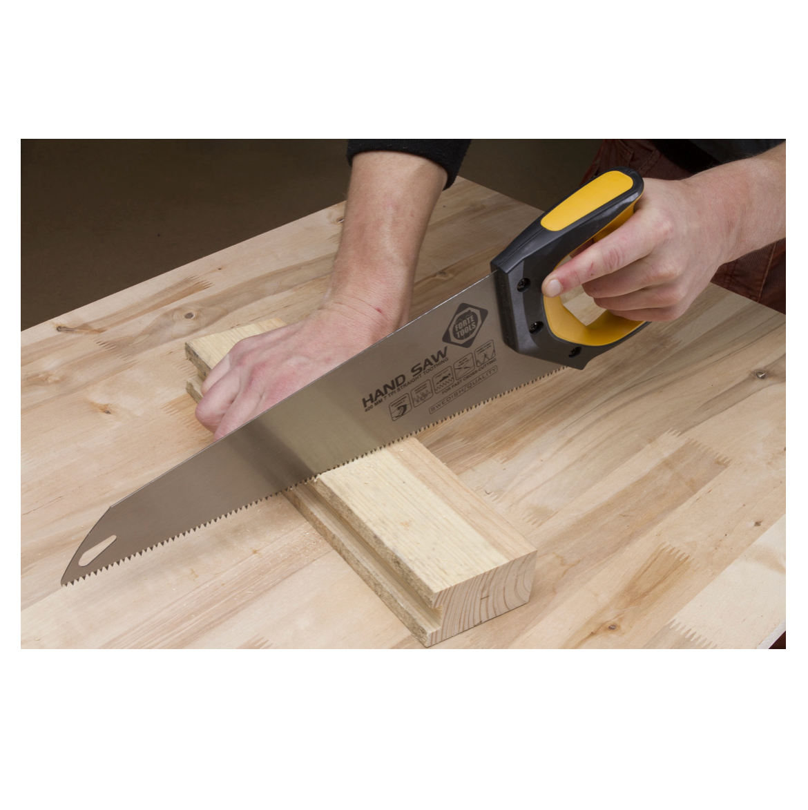 FORTE Tools Fuchsschwanz 45 cm 7 TPI Premium Säge, klassiches Handsäge mit ergonomischem Gummigriff, Säge für Holz, Kunststoff, etc., mit durchgehender Verzahnung Made in Sweden ( 000051083441 ) - Toolbrothers