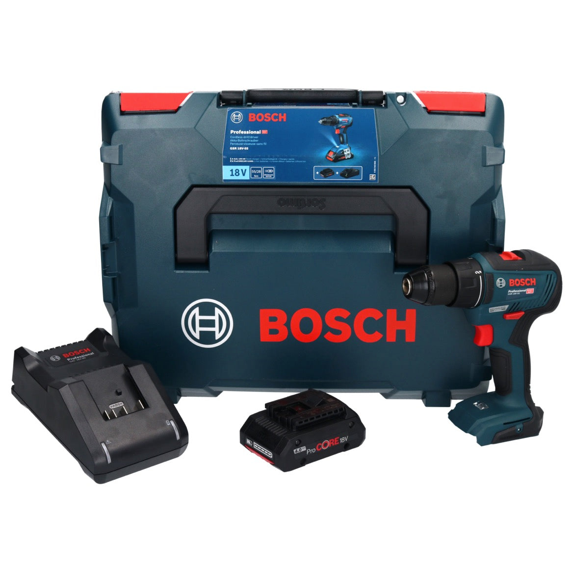 Bosch GSR 18V-55 Akku Bohrschrauber 18 V 55 Nm Brushless + 1x ProCORE Akku 4,0 Ah + Ladegerät + L-Boxx - Toolbrothers