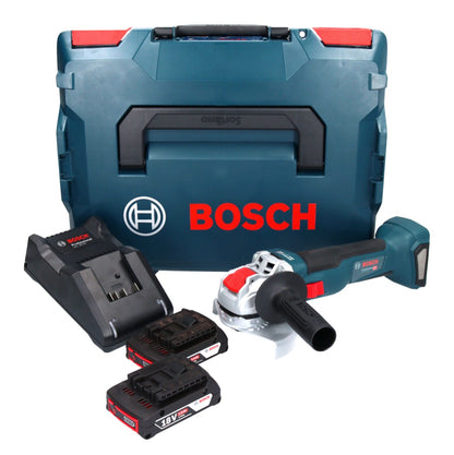 Bosch GWX 18V-10 Professional Akku Winkelschleifer 18 V 125 mm X-LOCK Brushless + 2x Akku 2,0 Ah + Ladegerät + L-Boxx