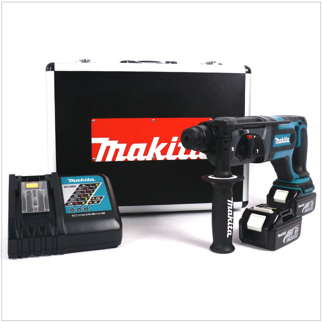 Makita DHR 241 RFE 18 V Li-ion Akku Bohrhammer mit SDS-Plus Aufnahme + 2x BL1830 B 3,0 Ah Akku + 1x DC 18 RC Schnellladegerät + Koffer - Toolbrothers