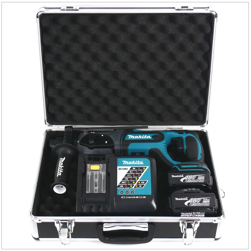 Makita DHR 241 RFE 18 V Li-ion Akku Bohrhammer mit SDS-Plus Aufnahme + 2x BL1830 B 3,0 Ah Akku + 1x DC 18 RC Schnellladegerät + Koffer - Toolbrothers