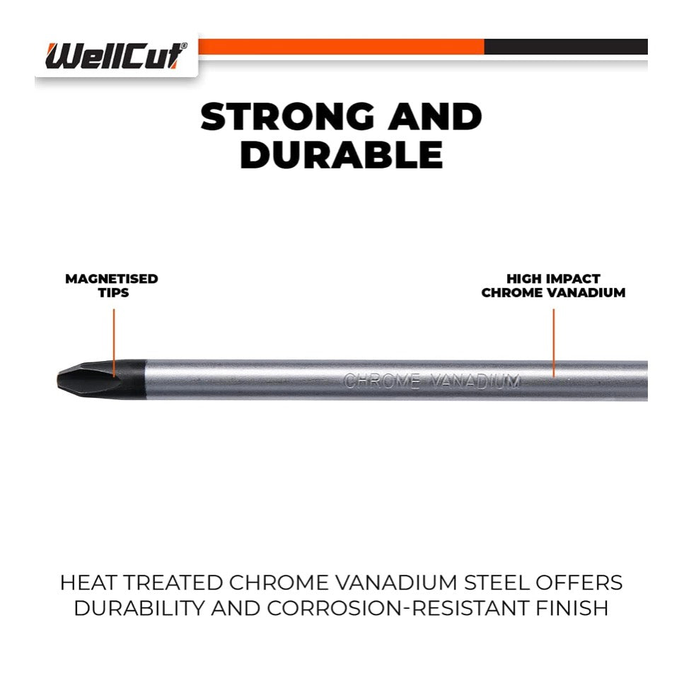 Jeu de 18 tournevis WellCut Tournevis magnétique de précision à rotation libre Acier à outils Cr-V trempé (‎WC-SD18S)