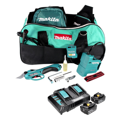 Makita DUP 361 CT Akku Rebschere Astschere 36 V ( 2x 18 V ) + 2x Akku 5,0 Ah + Doppelladegerät + Tasche