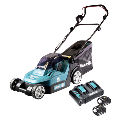 Makita DLM 382 CM2 Akku Rasenmäher 36 V ( 2x 18 V ) 38 cm 40 l + 2x Akku 4,0 Ah + Doppelladegerät