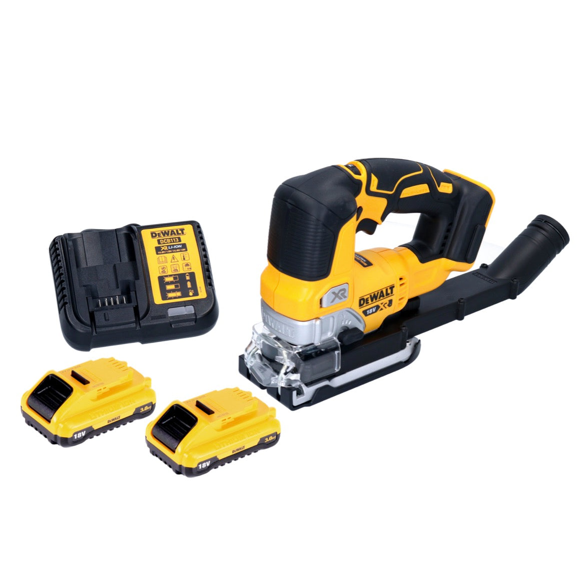 Scie sauteuse pendulaire à batterie DeWalt DCS 334 L2 18 V sans balais + 2 batteries 3,0 Ah + chargeur