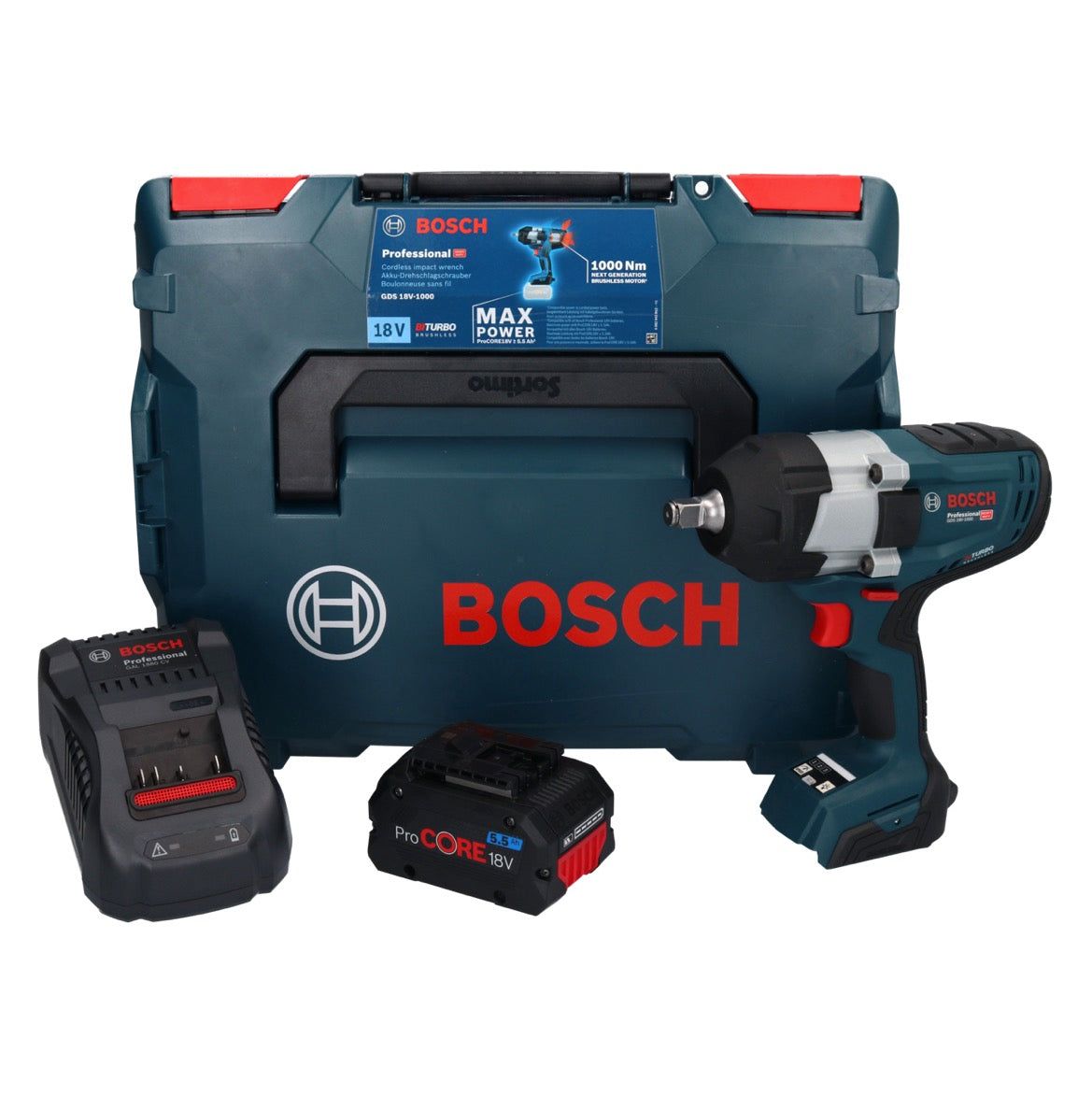 Bosch GDS 18V-1000 Professional Akku Drehschlagschrauber 18 V 1000 Nm BITURBO Brushless + 1x ProCORE Akku 5,5 Ah + Ladegerät + L-Boxx - Toolbrothers