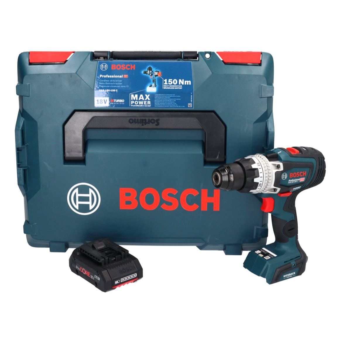 Bosch GSR 18V-150 C Professional Akku Bohrschrauber 18 V 150 Nm Biturbo Brushless + 1x ProCORE Akku 4,0 Ah + L-Boxx - ohne Ladegerät - Toolbrothers