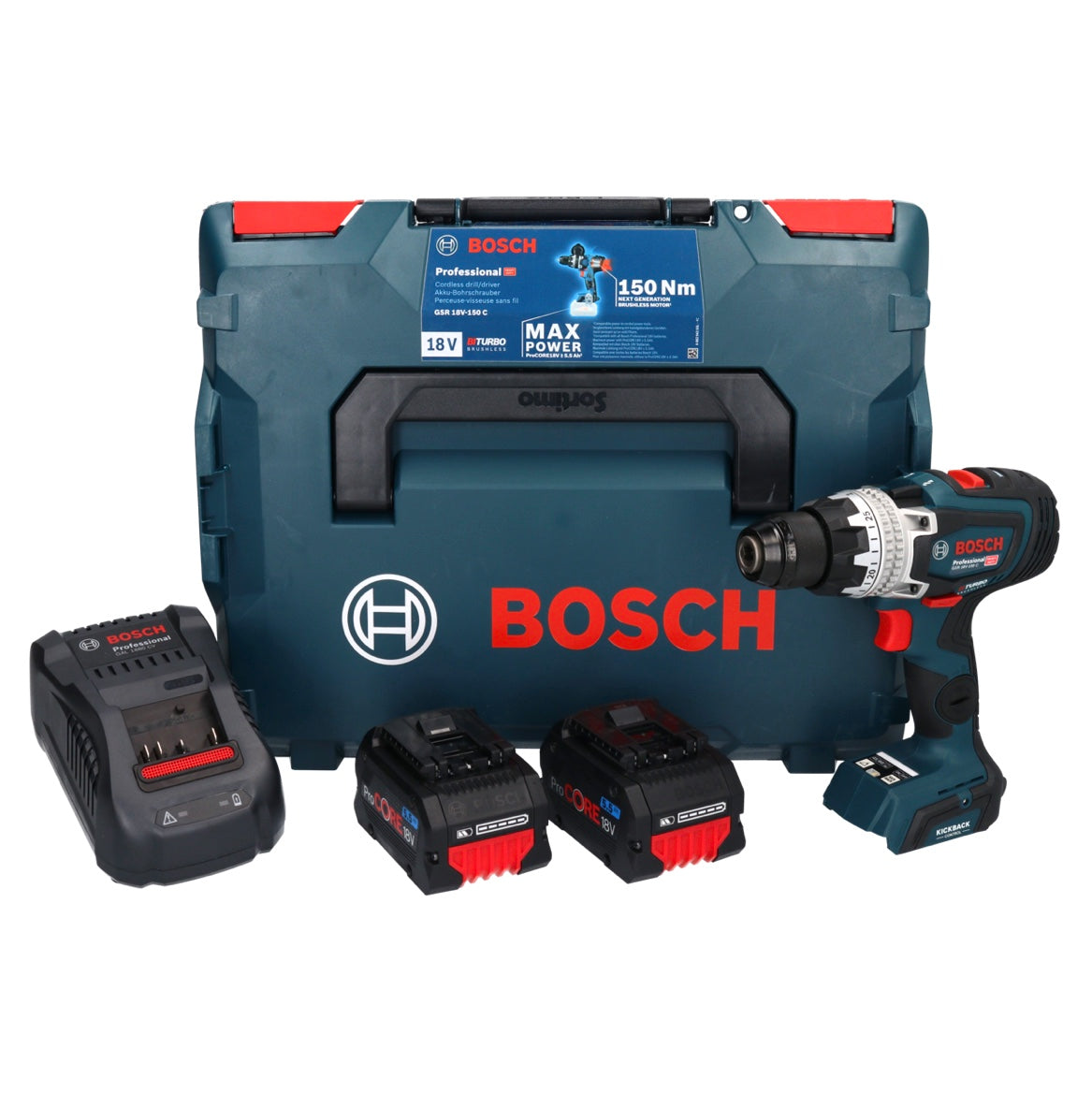 Bosch GSR 18V-150 C Professional Akku Bohrschrauber 18 V 150 Nm Biturbo Brushless + 2x ProCORE Akku 5,5 Ah + Ladegerät + L-Boxx - Toolbrothers