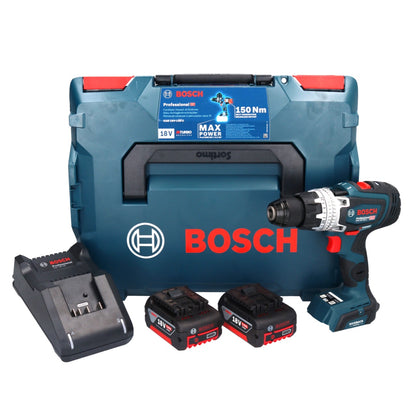 Bosch GSB 18V-150 C Perceuse à percussion sans fil professionnelle 18 V 150 Nm Biturbo brushless + 2x batteries 5,0 Ah + chargeur + L-Boxx