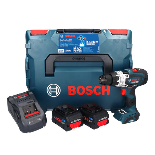 Bosch GSB 18V-150 C Perceuse à percussion sans fil professionnelle 18 V 150 Nm Biturbo brushless + 2x batterie ProCORE 5,5 Ah + chargeur + L-Boxx