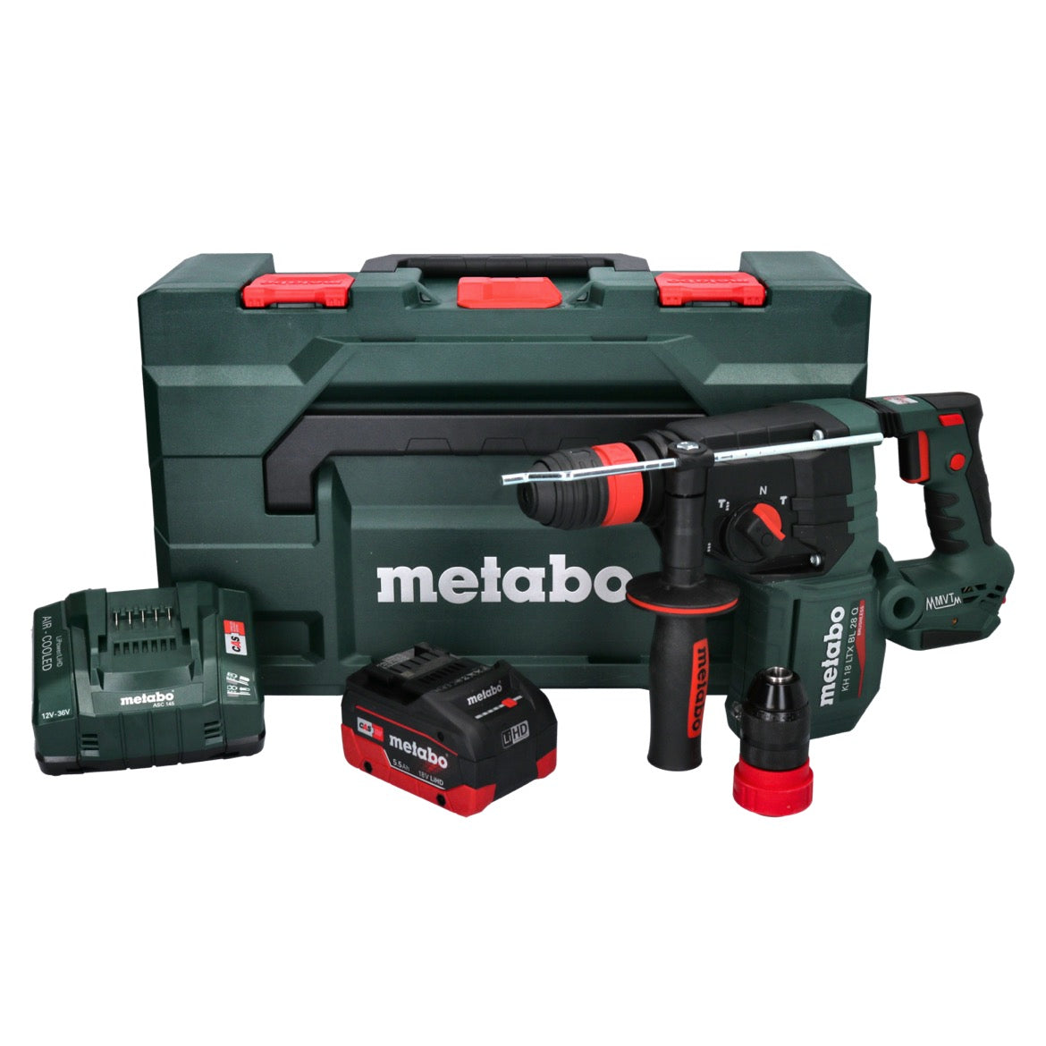 Marteau perforateur sur batterie Metabo KH 18 LTX BL 28 Q 18 V 3 J SDS plus sans balais + 1 batterie 5,5 Ah + chargeur + métaBOX