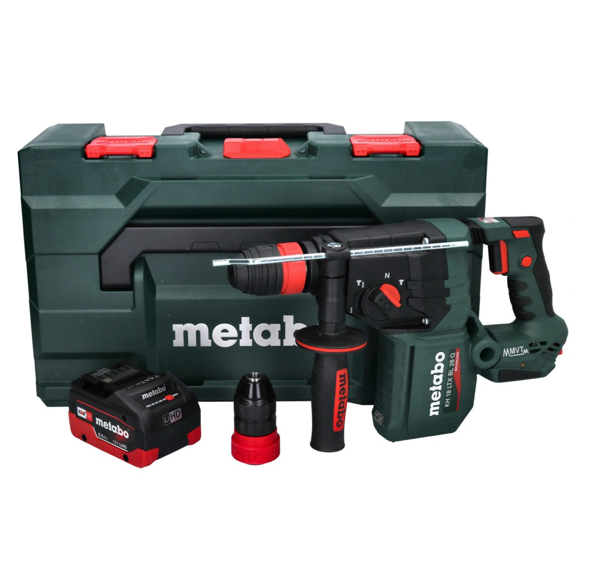 Marteau perforateur sur batterie Metabo KH 18 LTX BL 28 Q 18 V 3 J SDS plus brushless + 1x batterie 8,0 Ah + metaBOX - sans chargeur