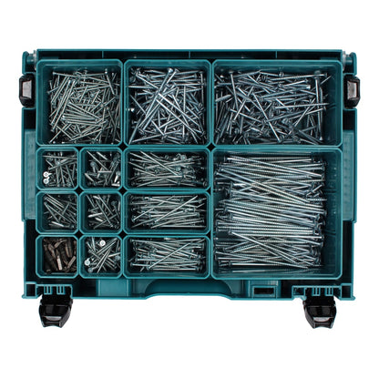 Makita MAKPAC 1 Organizer Kleinteile Koffer 395 x 295 x 110 mm ( 191X80-2 ) + 1000 tlg. Holz Schrauben Sortiment