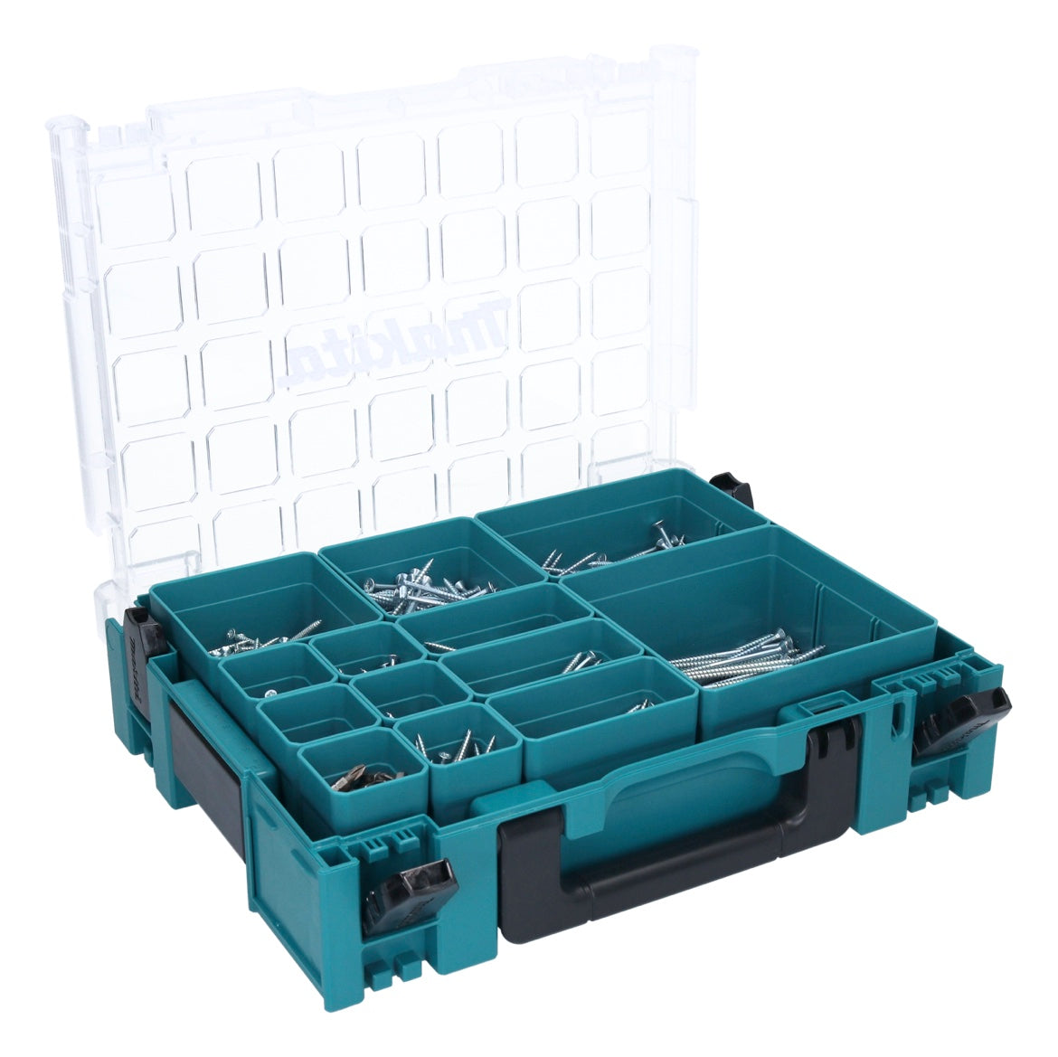 Makita MAKPAC 1 Organizer Kleinteile Koffer 395 x 295 x 110 mm ( 191X80-2 ) + 1000 tlg. Holz Schrauben Sortiment