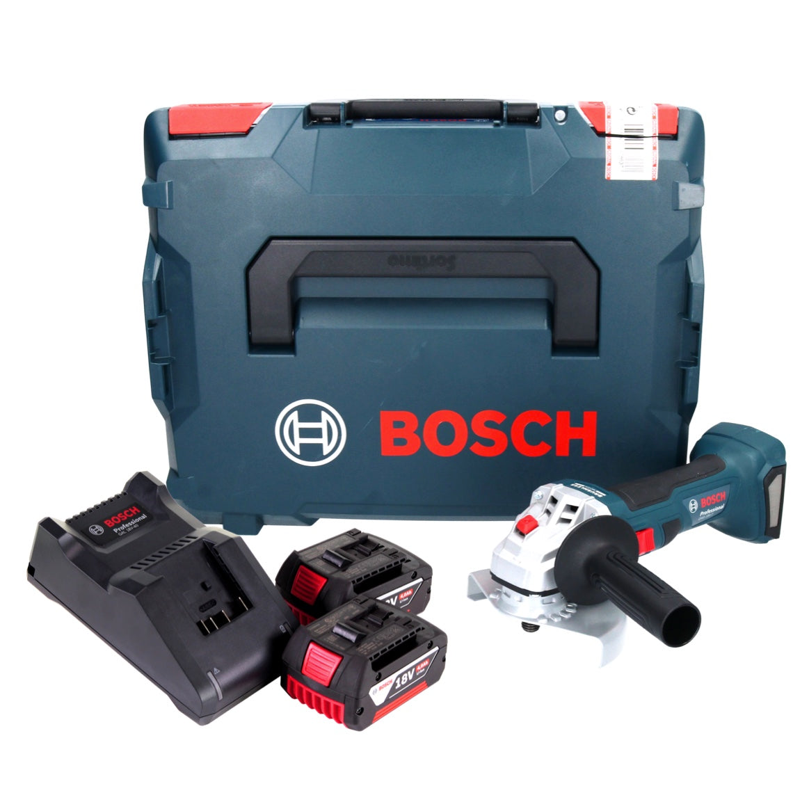 Bosch GWS 18V-7 Professional Akku Winkelschleifer 18 V 125 mm 22,23 mm Brushless + 2x Akku 4,0 Ah  + Ladegerät + L-Boxx