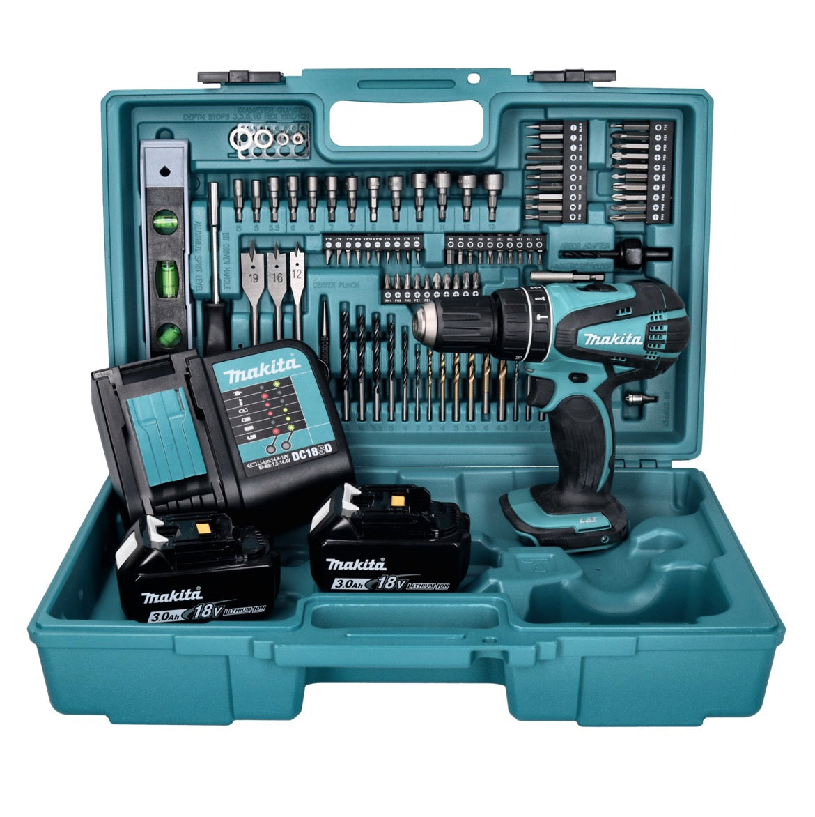 Makita DHP 456 SF2X5 perceuse à percussion sans fil 18 V 50 Nm + 2 batteries 3,0 Ah + chargeur + jeu d'accessoires 101 pièces + mallette