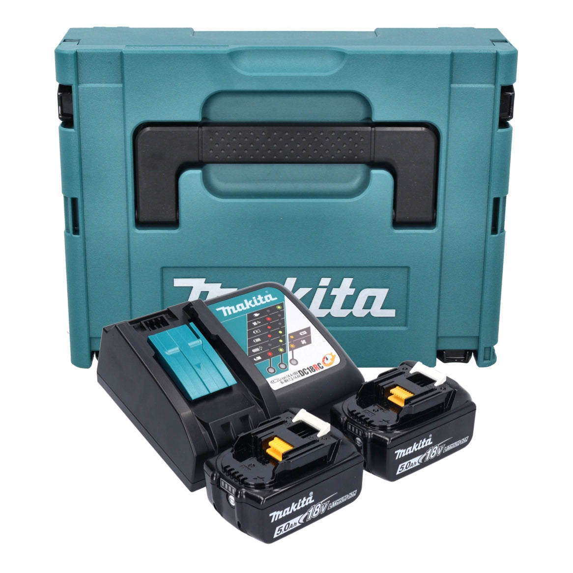 Kit d'alimentation Makita 18 V avec 2 batteries BL 1850 B 5,0 Ah + chargeur rapide DC 18 RC + Makpac (197624-2)