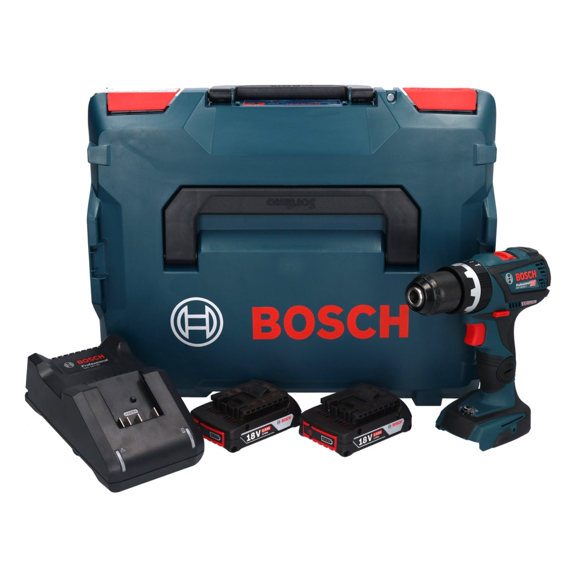 Bosch GSB 18V-60 C Perceuse à percussion sans fil professionnelle 18 V 60 Nm sans balais + 2 batteries 2,0 Ah + chargeur + L-Boxx