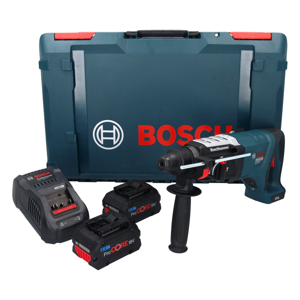 Bosch GBH 18V-28 DC Professional Akku Bohrhammer 18 V 3,4 J SDS Plus Brushless + 2x ProCORE Akku 8,0 Ah + Ladegerät + XL-Boxx