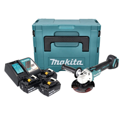 Meuleuse d'angle sur batterie Makita DGA 504 RT3J 18 V 125 mm sans balais + 3 batteries 5,0 Ah + chargeur + Makpac