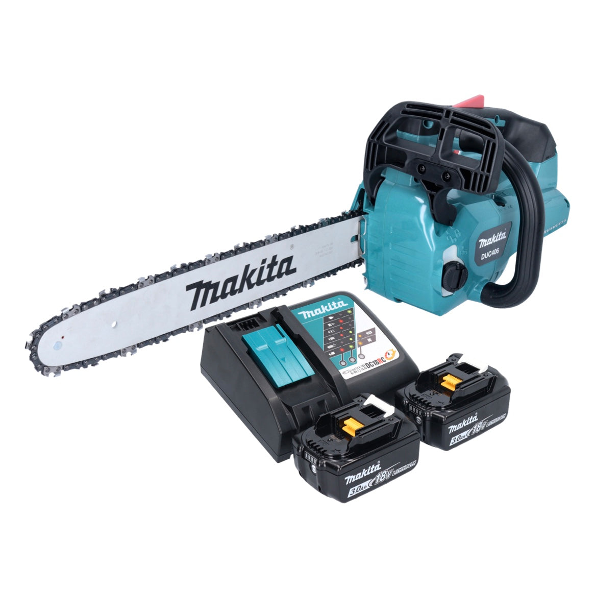 Makita DUC 406 RFB Akku Kettensäge 36 V ( 2x 18 V ) 40 cm Brushless + 2x Akku 3,0 Ah + Ladegerät