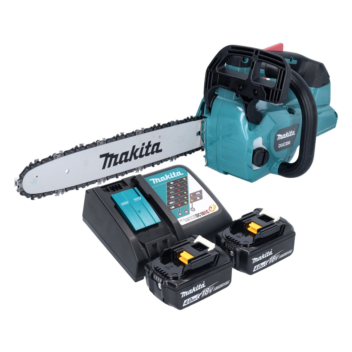 Tronçonneuse à batterie Makita DUC 356 RMB 36 V (2x 18 V) 35 cm sans balais + 2x batterie 4,0 Ah + chargeur