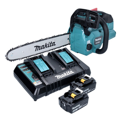 Makita DUC 356 PMB Akku Kettensäge 36 V ( 2x 18 V ) 35 cm Brushless + 2x Akku 4,0 Ah + Doppelladegerät