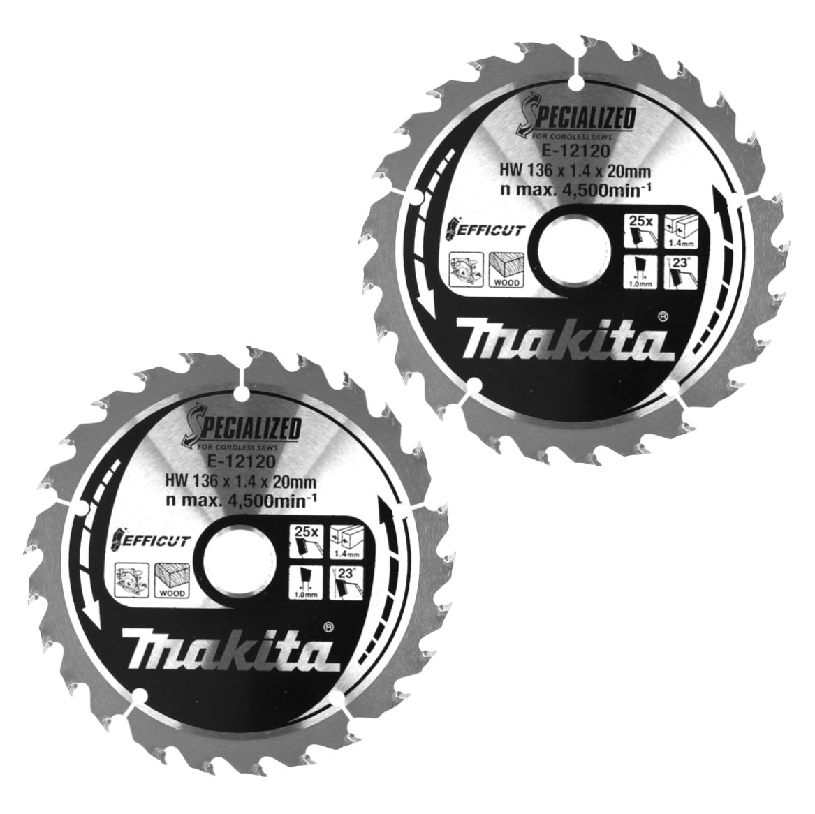 Makita CCM13625E SPECIALIZED EFFICUT lame de scie 2 pièces (2x E-12120) 136 x 1,4 x 20 mm 25 dents pour le bois