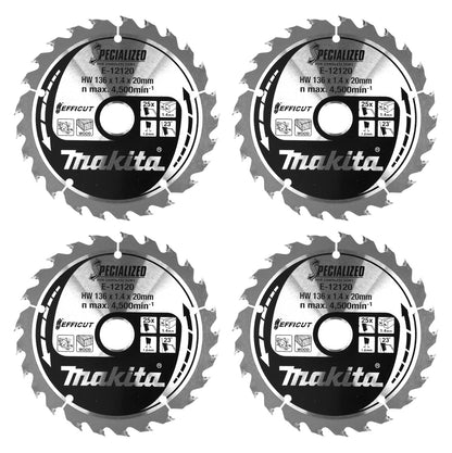 Makita CCM13625E SPECIALIZED EFFICUT lame de scie 4 pièces (4x E-12120) 136 x 1,4 x 20 mm 25 dents pour le bois