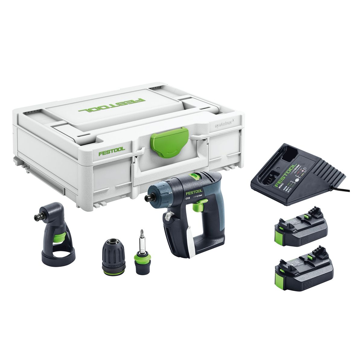 Festool CXS Li 2,6 Plus Akku Bohrschrauber 10,8 V 16 Nm ( 576094 ) + 2x Akku 2,6 Ah + Ladegerät + Winkelvorsatz + Systainer - Nachfolger von 564532 - Toolbrothers