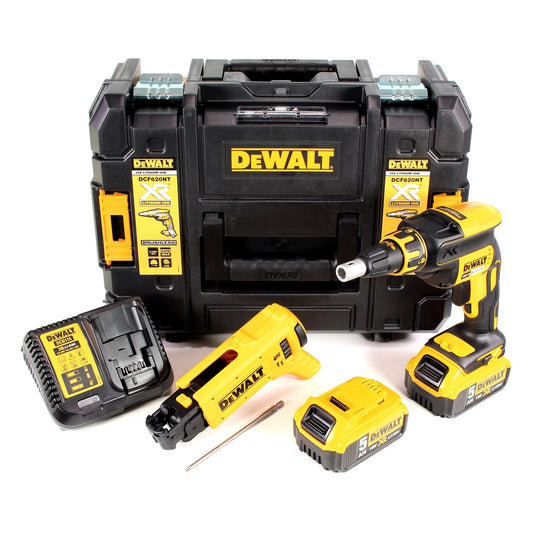 DeWalt DCF 620 P2K Akku Trockenbauschrauber 18 V 30 Nm Brushless + 2x Akku 5,0 Ah + Ladegerät + Magazinvorsatz + TSTAK