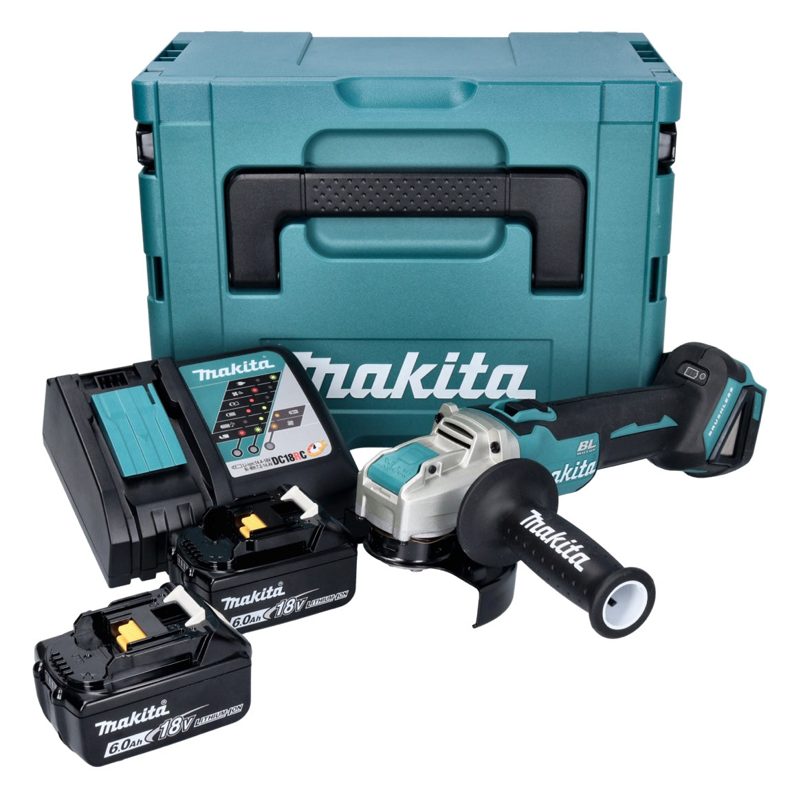 Makita DGA 521 RGX1J Meuleuse d'angle sur batterie 18 V 125 mm X-LOCK Brushless + 2x batteries 6,0 Ah + chargeur + Makpac