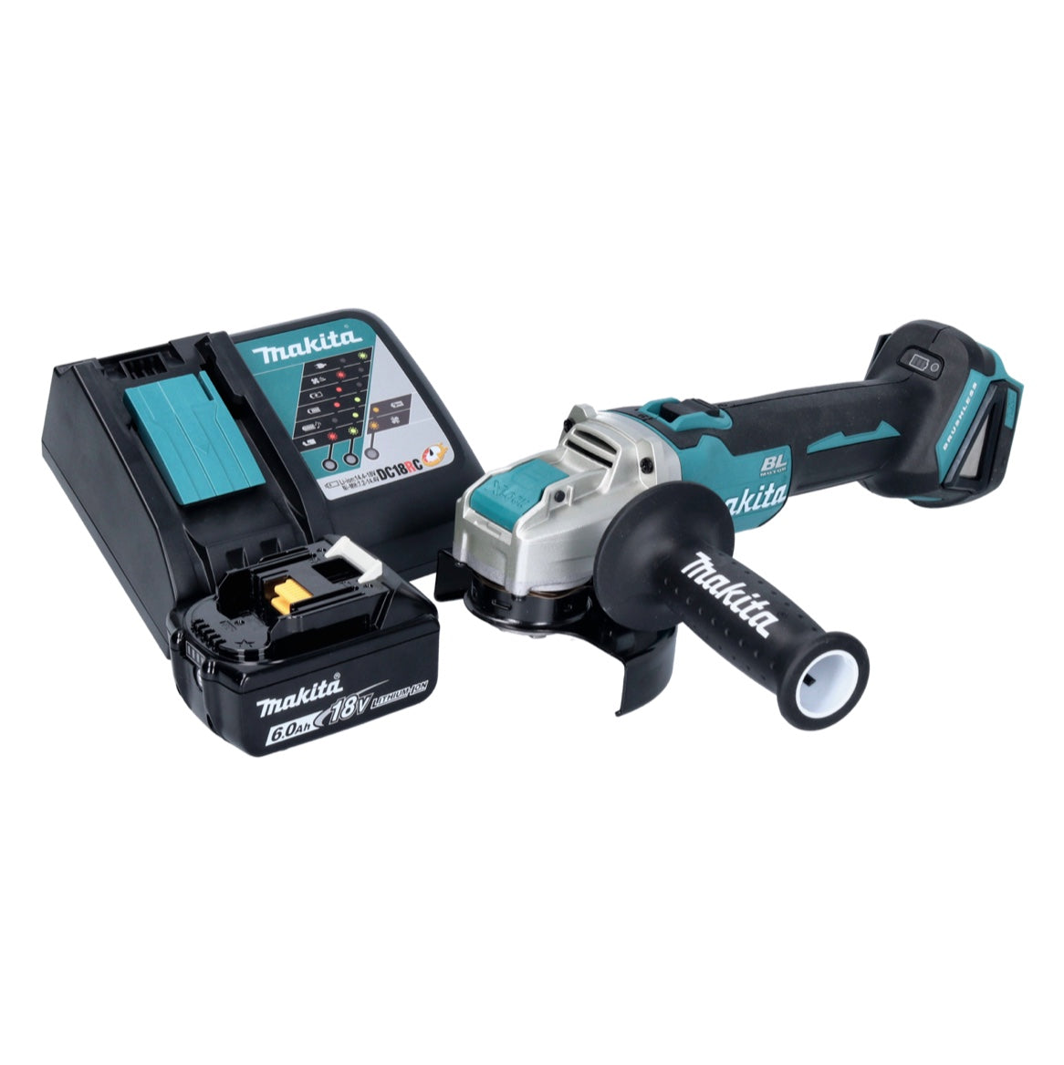 Makita DGA 521 RG1X1 Akku Winkelschleifer 18 V 125 mm X-LOCK Brushless + 1x Akku 6,0 Ah + Ladegerät