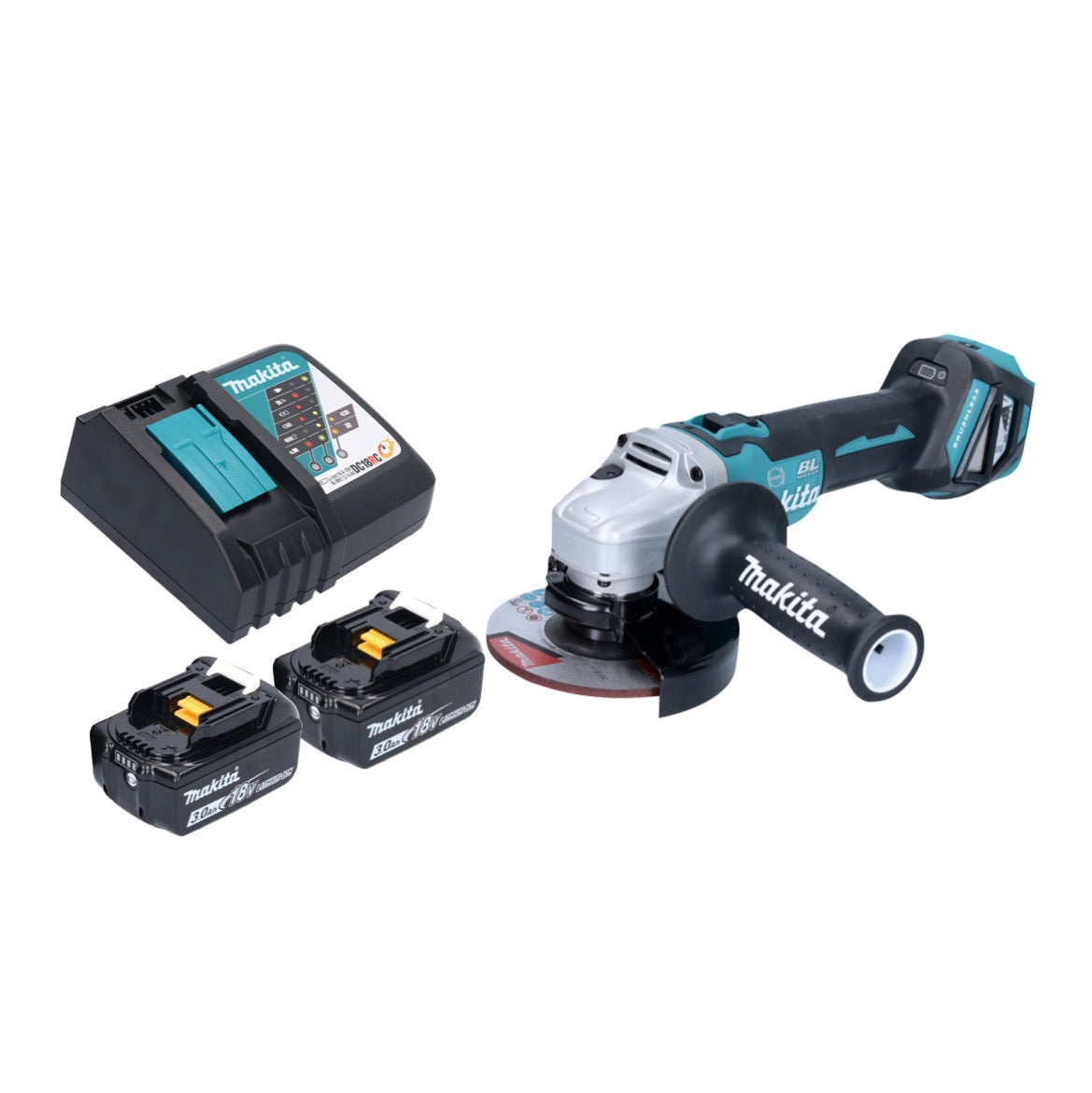 Makita DGA 513 RF Meuleuse d'angle sur batterie 18 V 125 mm sans balais + 2x batteries 3,0 Ah + chargeur