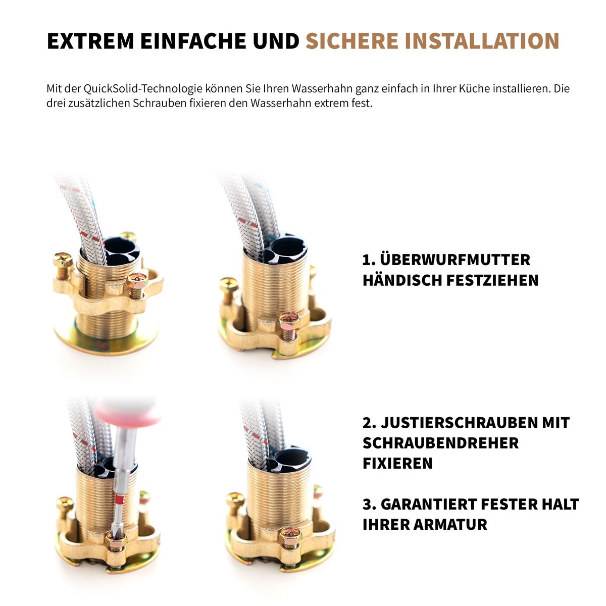 Rosenhahn & Söhne Juist 100 Küchenarmatur 360° Drehbarer Wasserhahn Küche - Armatur Küche [Chrom] - 2-fach verstellbare Spültischarmatur + Anschlussschläuche - Toolbrothers