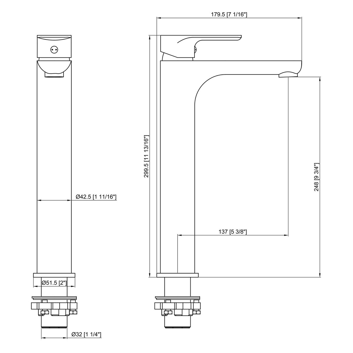 Rosenhahn & Söhne Poel L Design Badarmatur Wasserhahn Badezimmer - Armatur Bad [Chrom] - Heiß + Kalt Waschtischarmatur + Anschlussschläuche - Toolbrothers