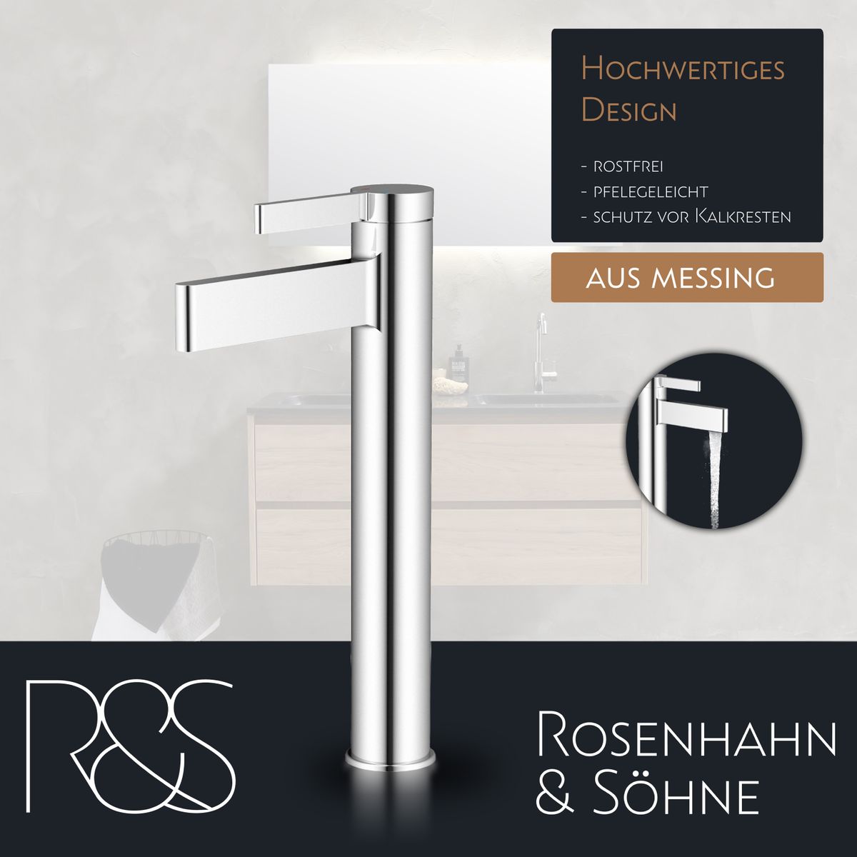 Rosenhahn & Söhne List L Badarmatur  Wasserhahn Badezimmer - Armatur Bad [Chrom] - Heiß + Kalt Waschtischarmatur + Anschlussschläuche - Toolbrothers