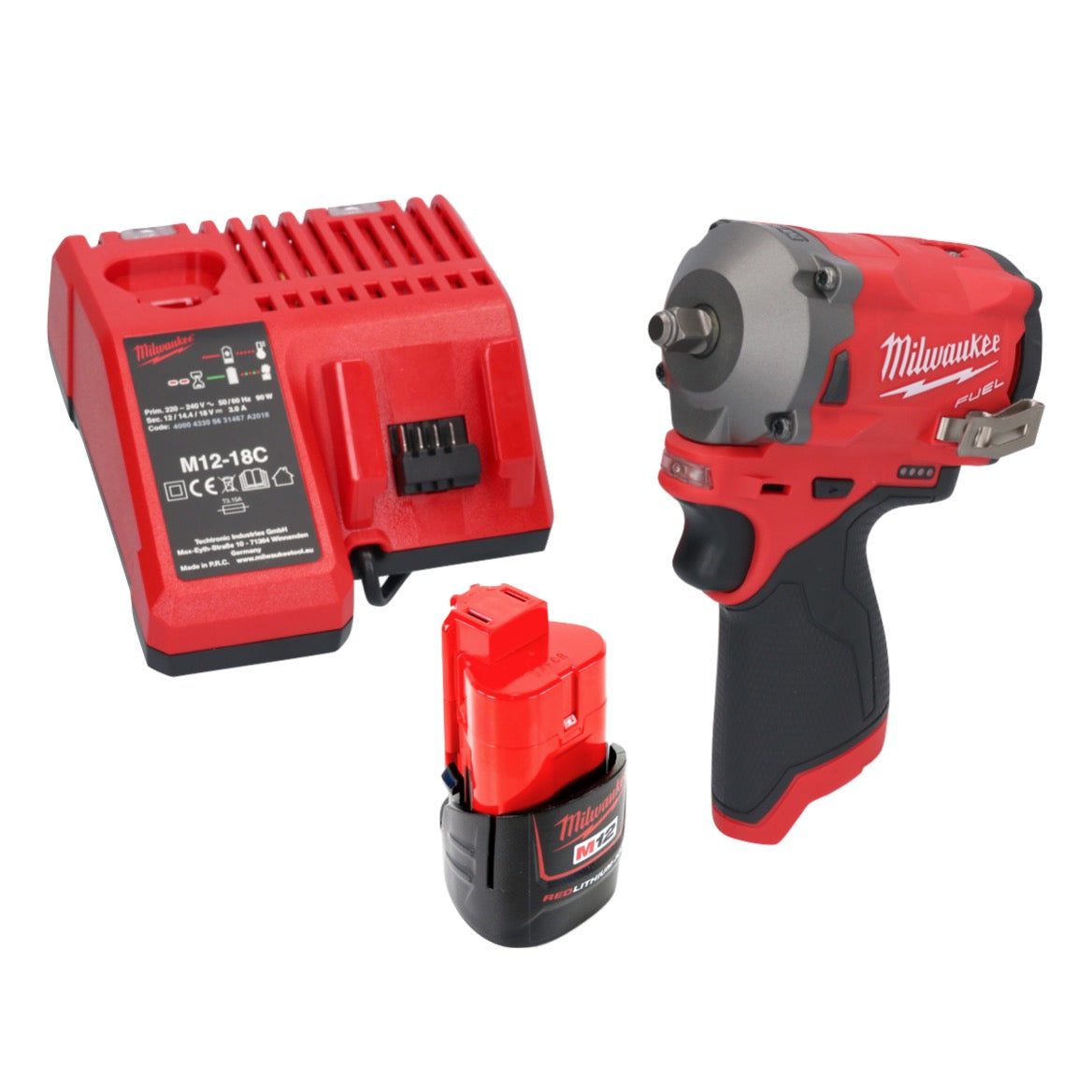 Milwaukee M12 FIW38-201C Akku Schlagschrauber 12 V 339 Nm 3/8" Brushless + 1x Akku 2,0 Ah + Ladegerät