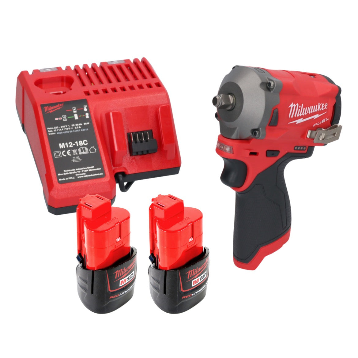 Clé à chocs sans fil Milwaukee M12 FIW38-202C 12 V 339 Nm 3/8" sans balai + 2x batterie 2,0 Ah + chargeur