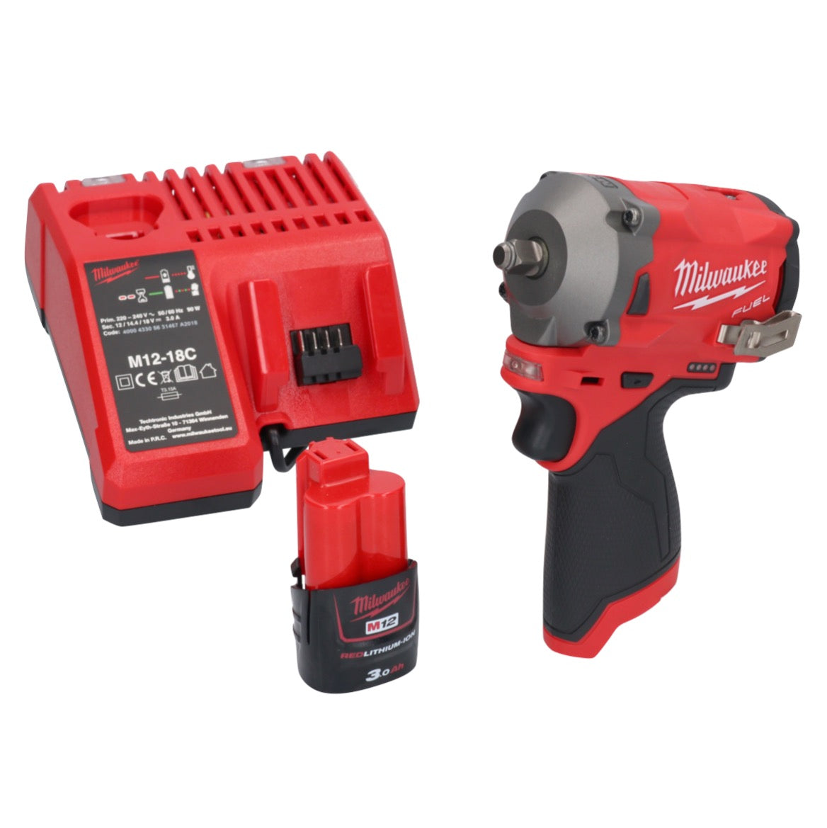 Clé à chocs sans fil Milwaukee M12 FIW38-301C 12 V 339 Nm 3/8" sans balai + 1x batterie 3,0 Ah + chargeur