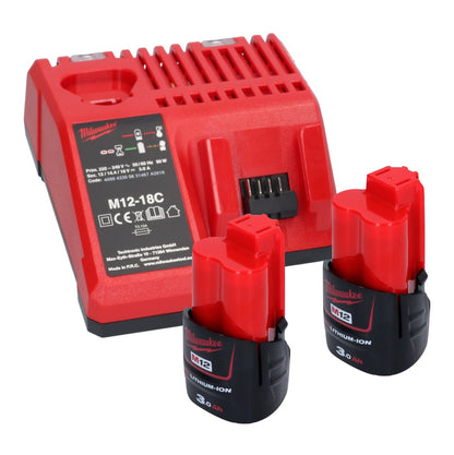 Clé à chocs sans fil Milwaukee M12 FIW38-302C 12 V 339 Nm 3/8" sans balai + 2x batteries 3,0 Ah + chargeur