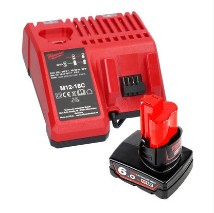 Milwaukee M12 GG-601C Akku Fettpresse 12 V 562 bar + 1x Akku 6,0 Ah + Ladegerät